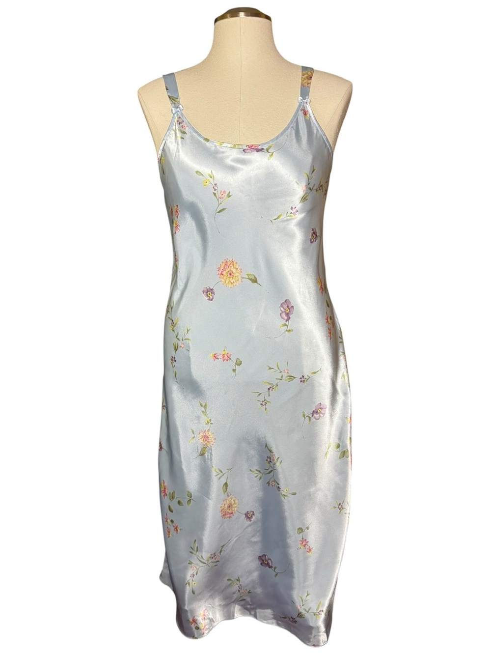 Jones New York Blue Satin Floral Vintage Gown